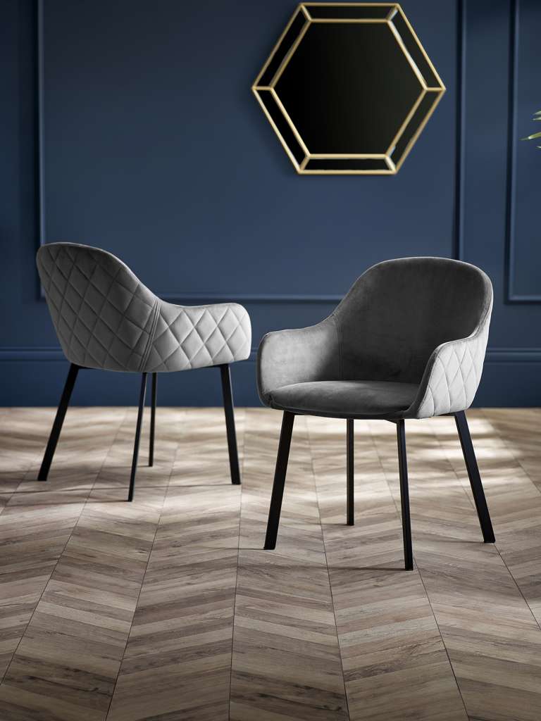 Set of 2 Lima Grey Velvet Dining Chairs