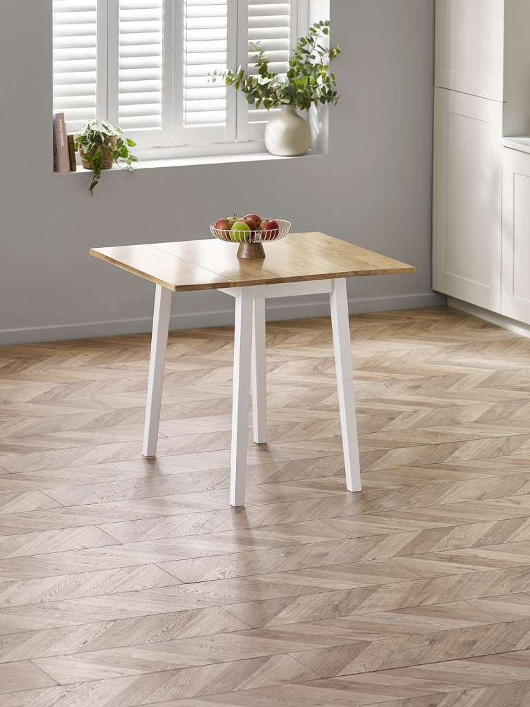 Linwood White and Oak 75cm Drop Leaf Square Extending Dining Table