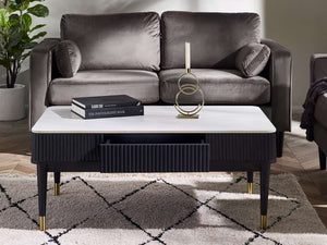LouisÂ Fluted Stone Top Coffee Table With 2 Drawers - Black