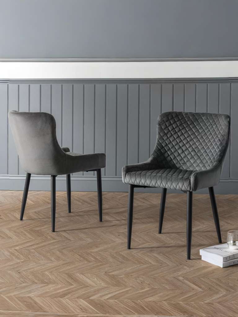 Set Of 2 Luxe Velvet Dining Chairs - Grey