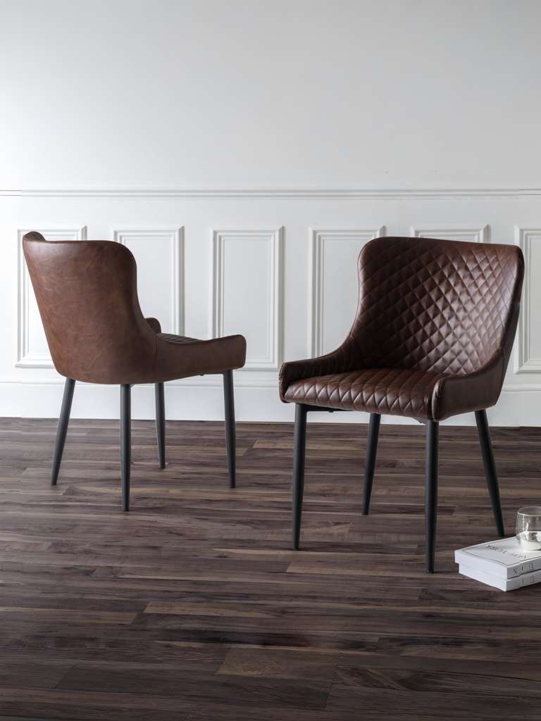 Set Of 2 Luxe Faux Leather Dining Chairs Brown