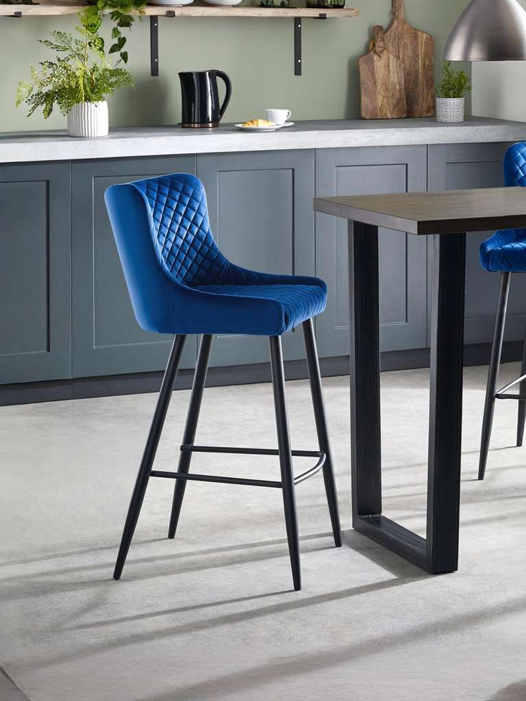 Luxe Velvet Bar Stool - Blue