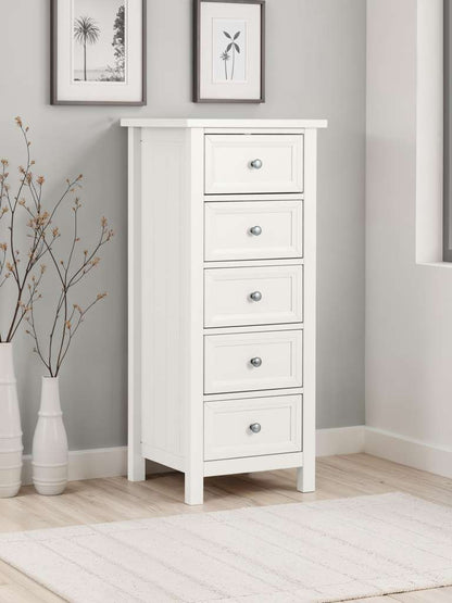 Maine 5 Drawer Tall Chest - Surf White