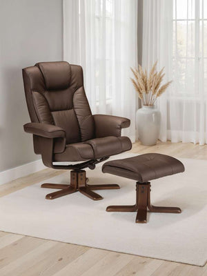 Malmo Swivel Recliner & Stool Brown