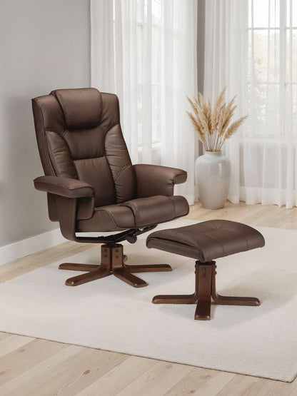 Malmo Swivel Recliner & Stool Brown