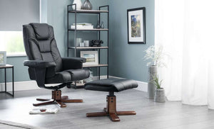 Malmo Swivel Recliner & Stool Black
