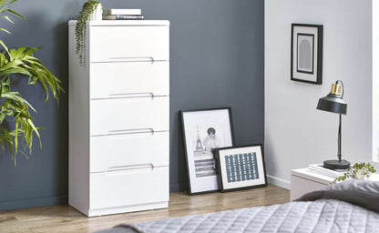 Manhattan 5 Drawer Narrow Chest - White