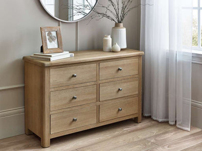 Memphis Limed Oak 6 Drawer Wide Chest