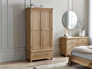 Memphis Limed Oak 2 Door 1 Drawer Wardrobe