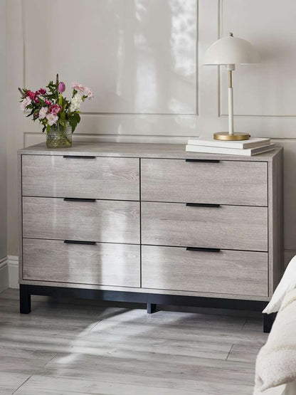 Bali 6 Drawer Wide Chest - Grey Oak