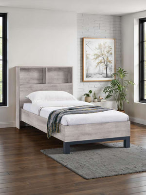 Bali Bookcase Headboard Bed 90cm - Grey Oak
