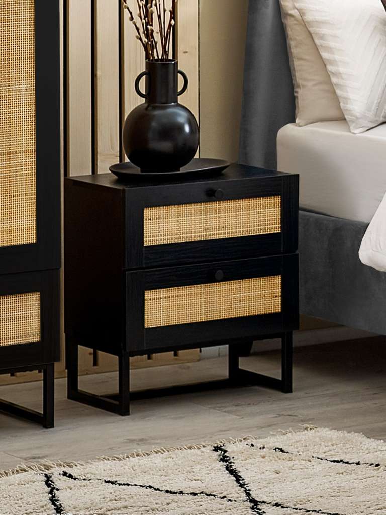 Padstow 2 Drawer Bedside - Black