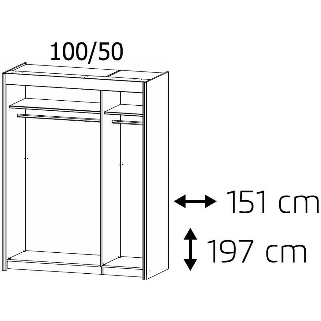 Imperial 2 Door 1 Mirror Artisan Oak Sliding Wardrobe (151cm wide)-Furniture-Rauch-197 cm-Levines Furniture