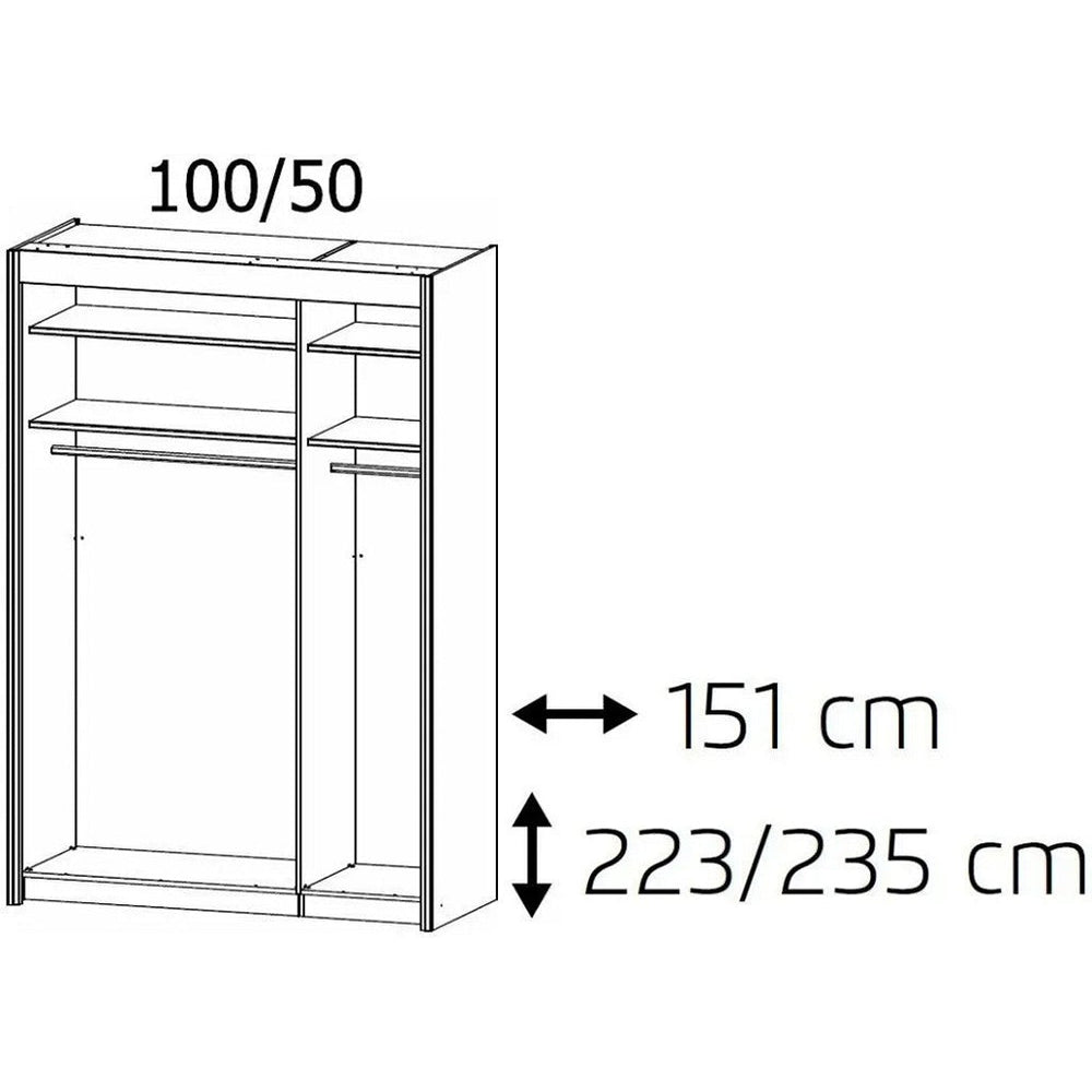 Imperial 2 Door 1 Mirror Artisan Oak Sliding Wardrobe (151cm wide)-Furniture-Rauch-197 cm-Levines Furniture