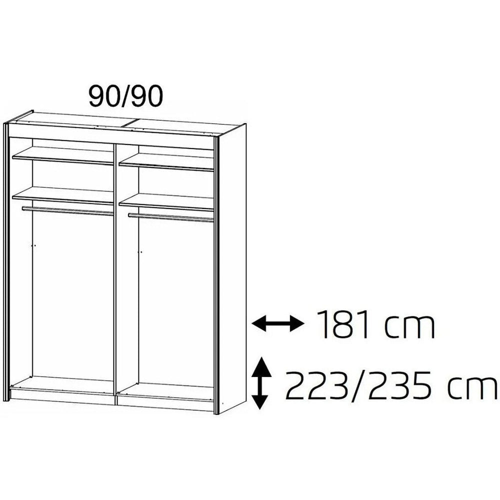 Imperial 2 Door 1 Mirror Sonoma Oak Sliding Wardrobe (181cm wide)-Furniture-Rauch-197 cm-Levines Furniture