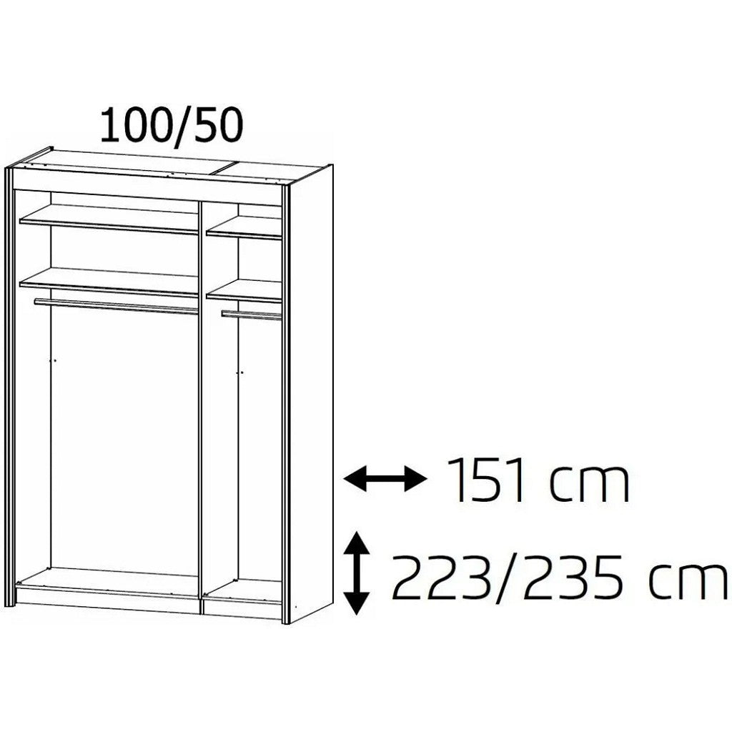 Imperial 2 Door 1 Mirror White Sliding Wardrobe (151cm wide)-Furniture-Rauch-197 cm-Levines Furniture