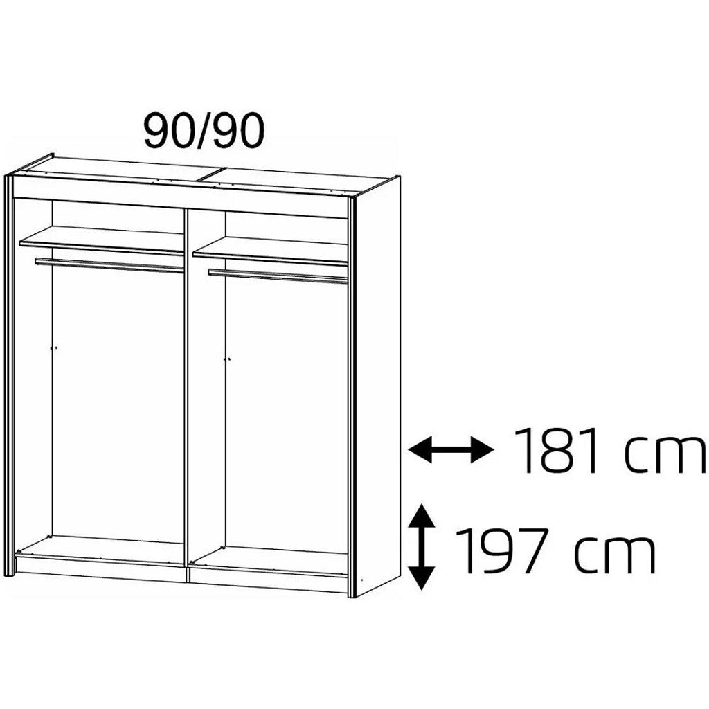 Imperial 2 Mirror Door Artisan Oak Sliding Wardrobe (181cm wide)-Furniture-Rauch-197 cm-Levines Furniture