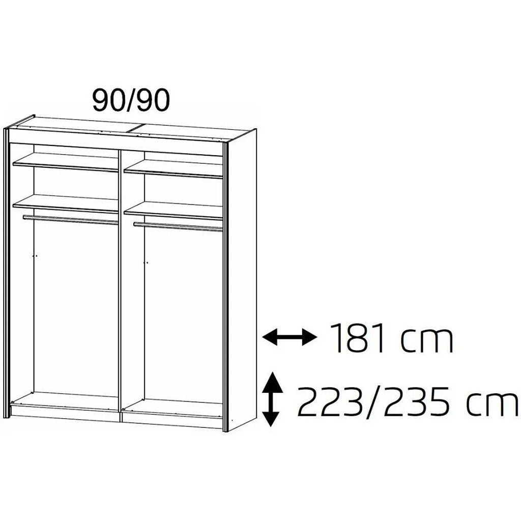 Imperial 2 Mirror Door Artisan Oak Sliding Wardrobe (181cm wide)-Furniture-Rauch-197 cm-Levines Furniture