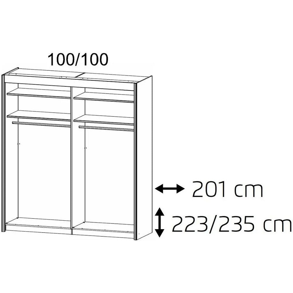 Imperial 2 Mirror Door Artisan Oak Sliding Wardrobe (201 cm wide)-Furniture-Rauch-197 cm-Levines Furniture