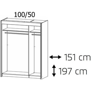 Imperial 2 Mirror Door White Sliding Wardrobe (151cm wide)-Furniture-Rauch-197 cm-Levines Furniture