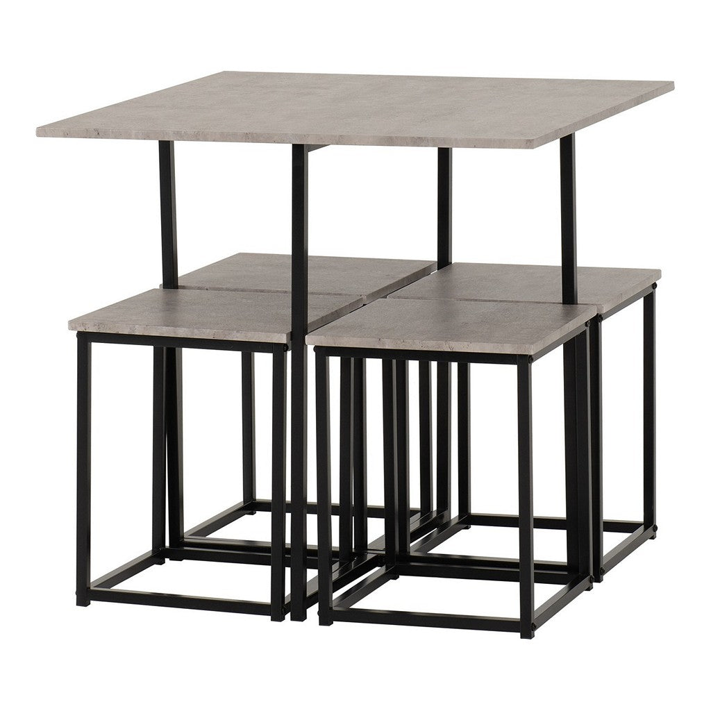 Kent Stowaway Dining Set-Furniture-Seconique-Stone Effect/Black-Levines Furniture