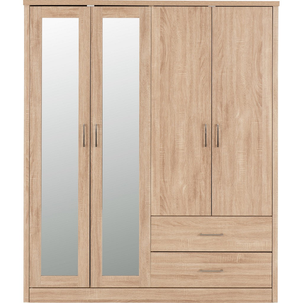 Lisbon 4 door Wardrobe-Furniture-Seconique-Black Wood Grain-Levines Furniture