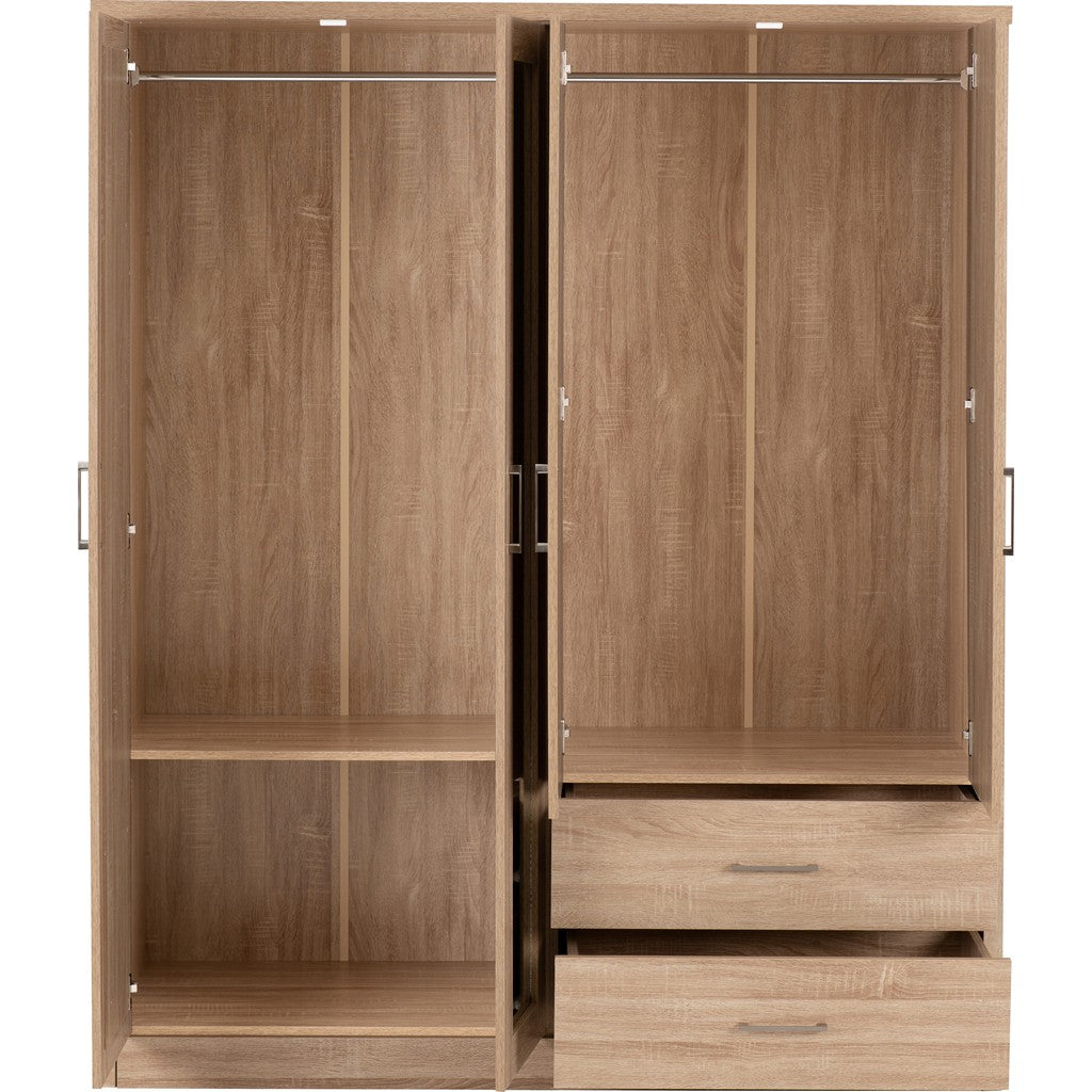 Lisbon 4 door Wardrobe-Furniture-Seconique-Black Wood Grain-Levines Furniture