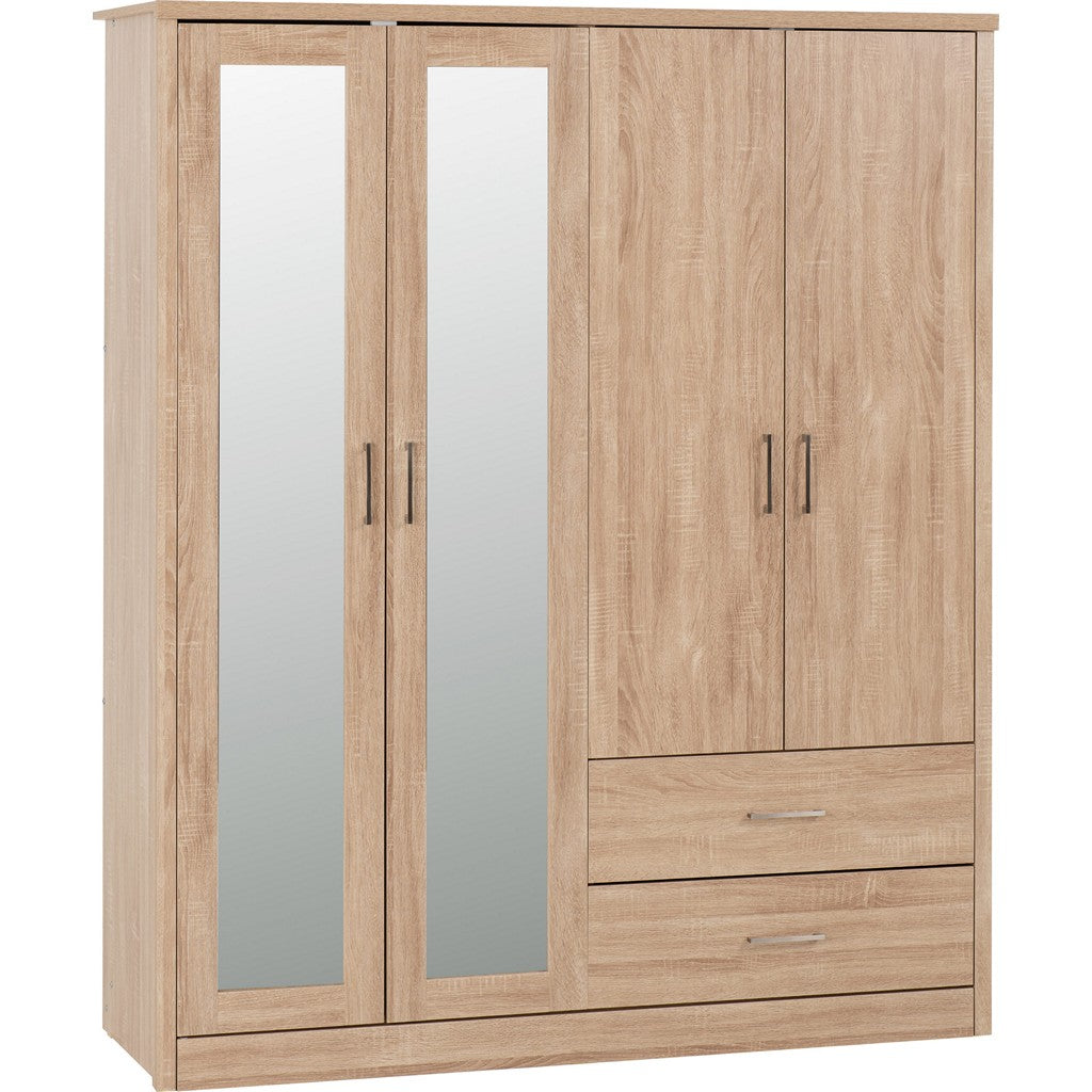 Lisbon 4 door Wardrobe-Furniture-Seconique-Light Oak Effect-Levines Furniture