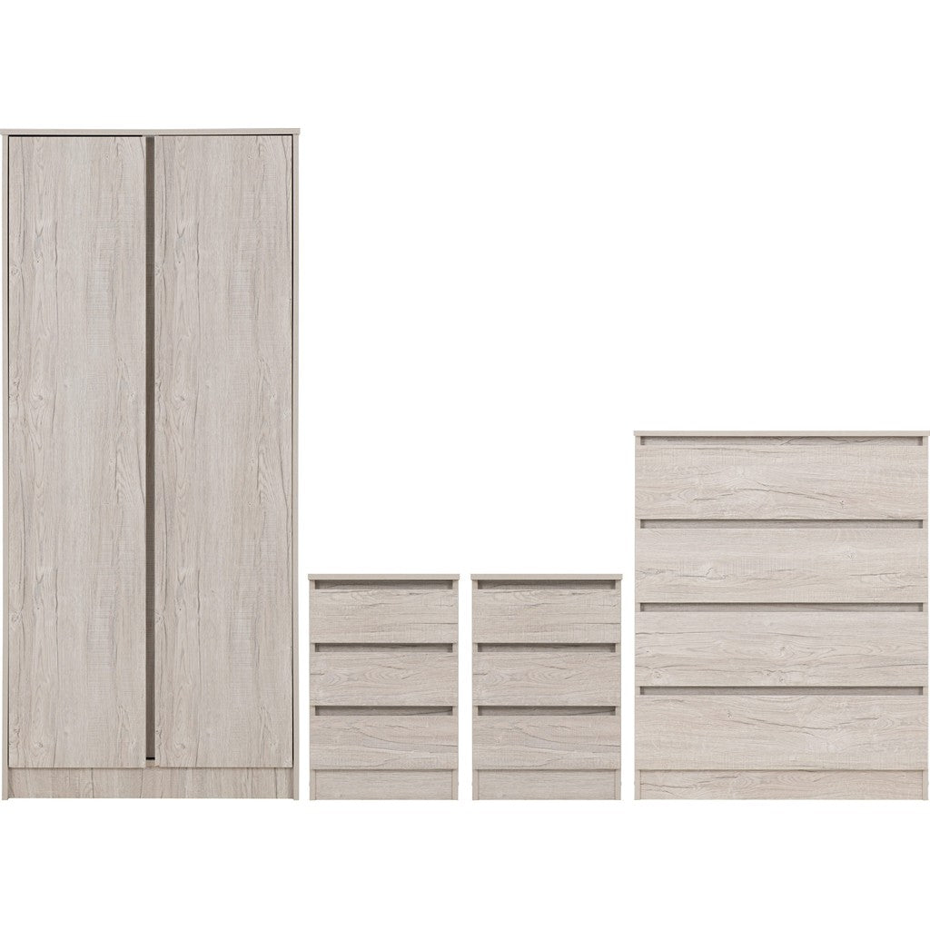 Malvern 2 Door Wardrobe Bedroom Set-Furniture-Seconique-Urban Snow-Levines Furniture