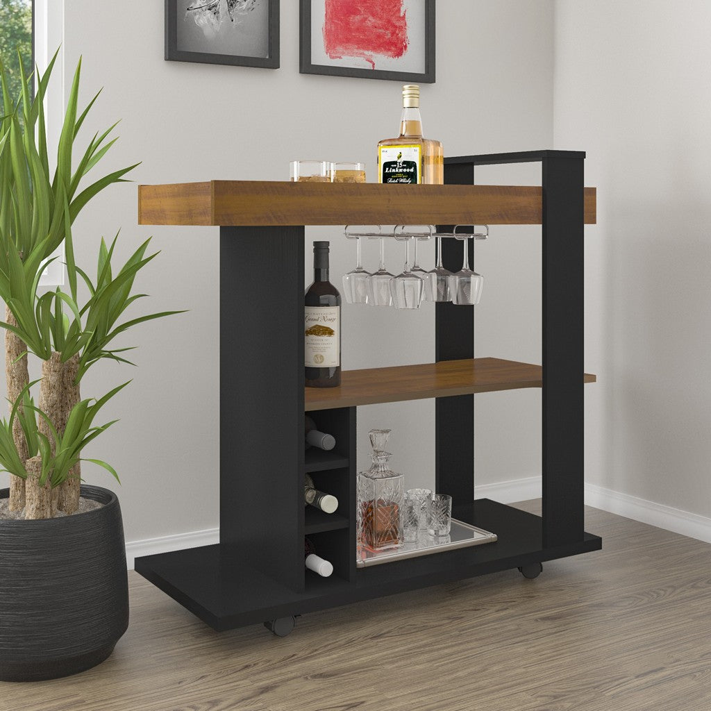 Naples Breakfast Bar / Drinks Cart-Furniture-Seconique-Black / Pine Effect-Levines Furniture