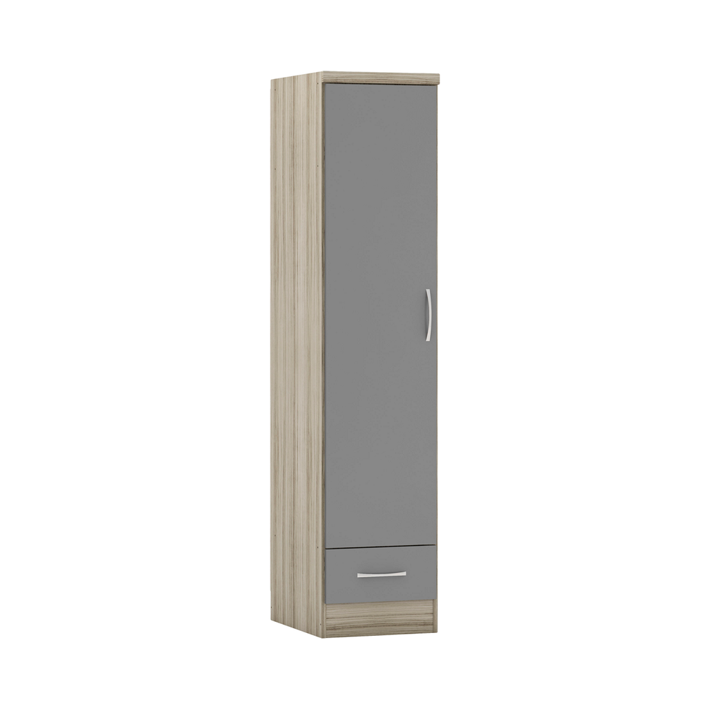 Nevada 1 Door 1 Drawer Wardrobe-Furniture-Seconique-Grey Gloss/ Light Oak Effect Veneer-Levines Furniture