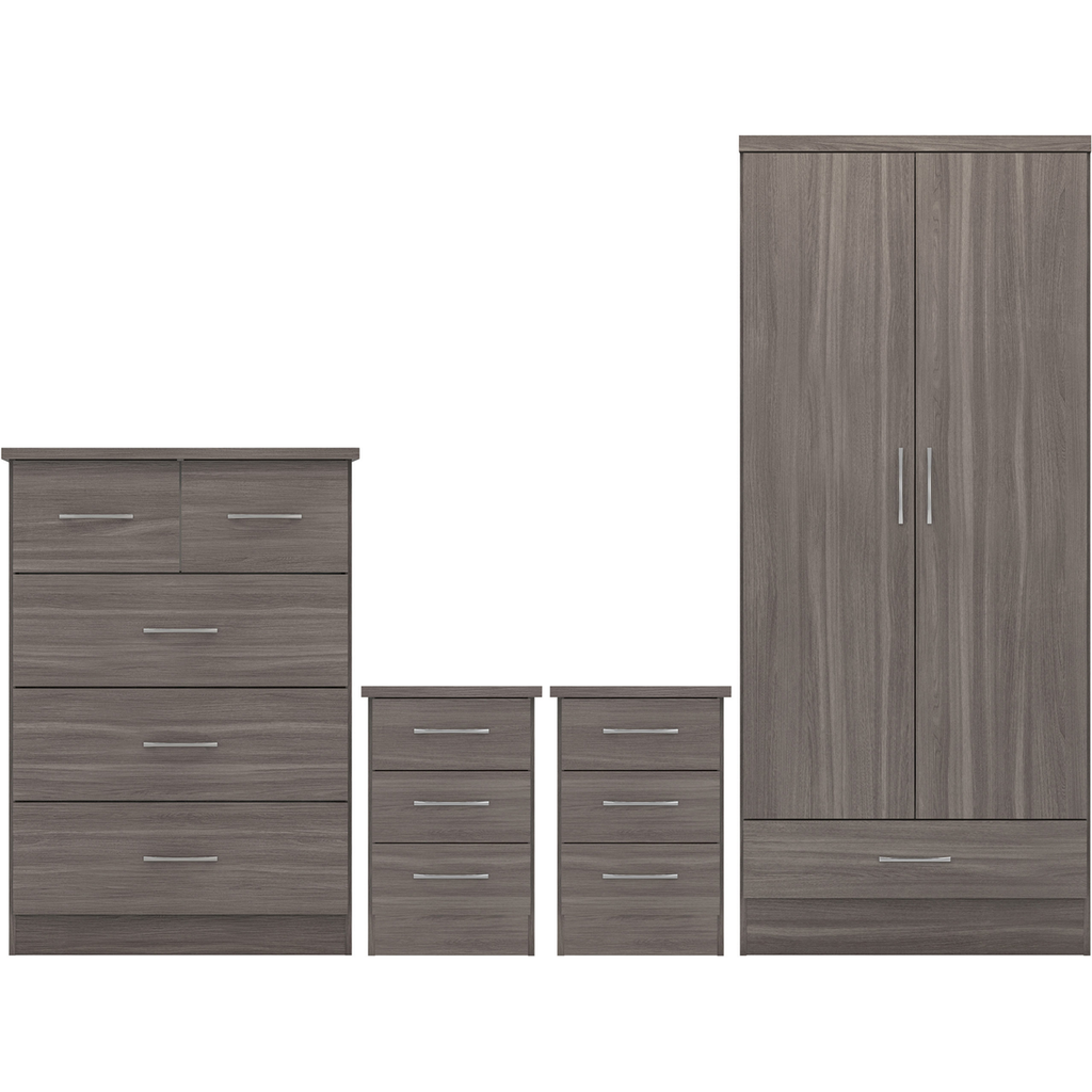 Nevada 2 Door 1 Drawer Wardrobe Bedroom Set-Furniture-Seconique-Black Wood Grain-Levines Furniture