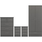 Nevada 2 Door 1 Drawer Wardrobe Bedroom Set-Furniture-Seconique-Grey Effect-Levines Furniture