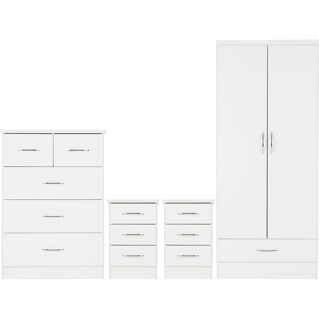 Nevada 2 Door 1 Drawer Wardrobe Bedroom Set-Furniture-Seconique-White Gloss-Levines Furniture