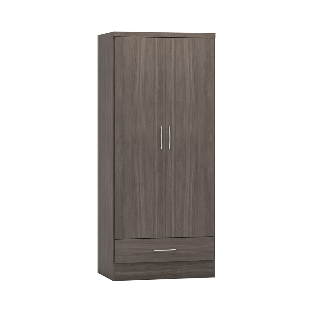 Nevada 2 Door 1 Drawer Wardrobe-Furniture-Seconique-Black Wood Grain-Levines Furniture