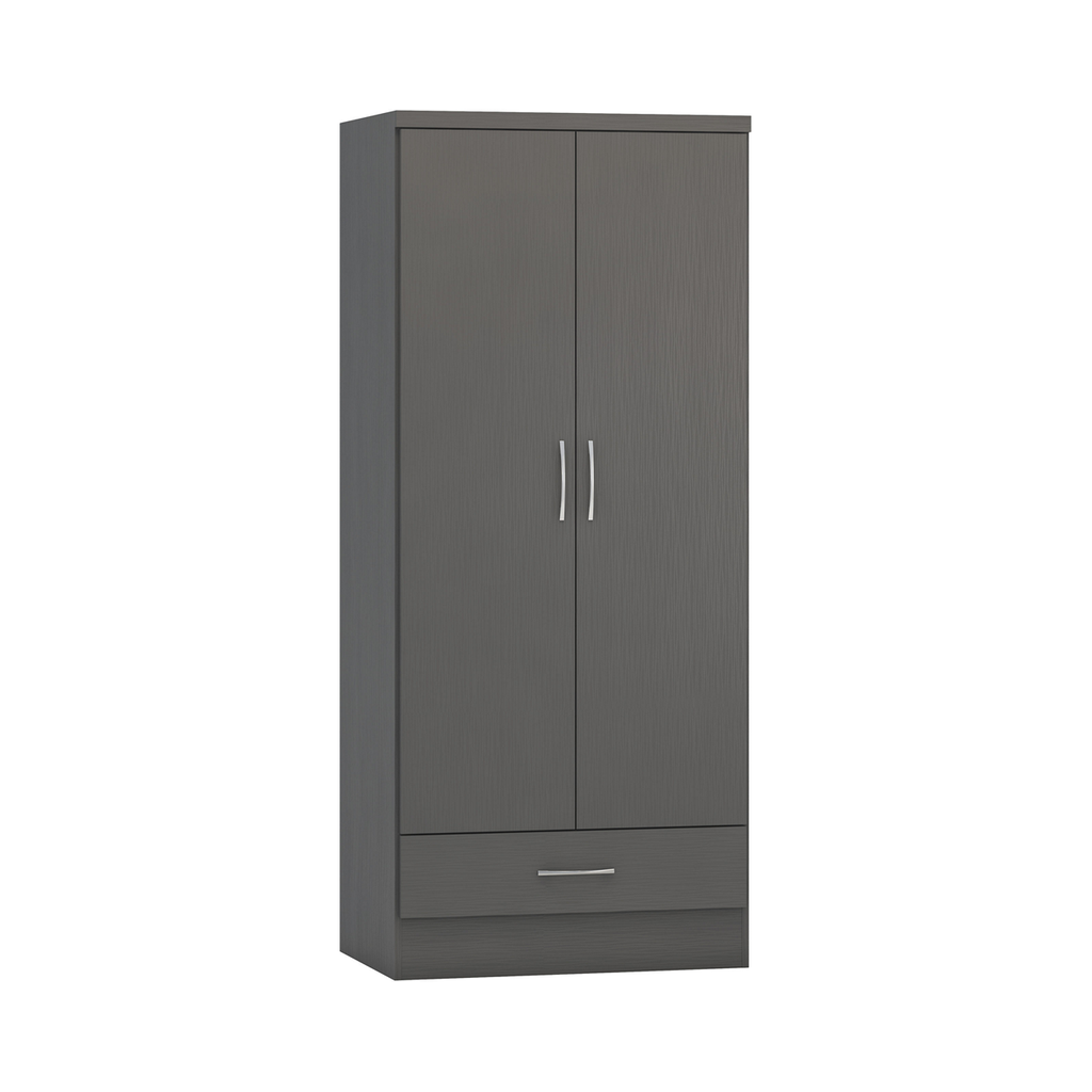 Nevada 2 Door 1 Drawer Wardrobe-Furniture-Seconique-Grey Effect-Levines Furniture