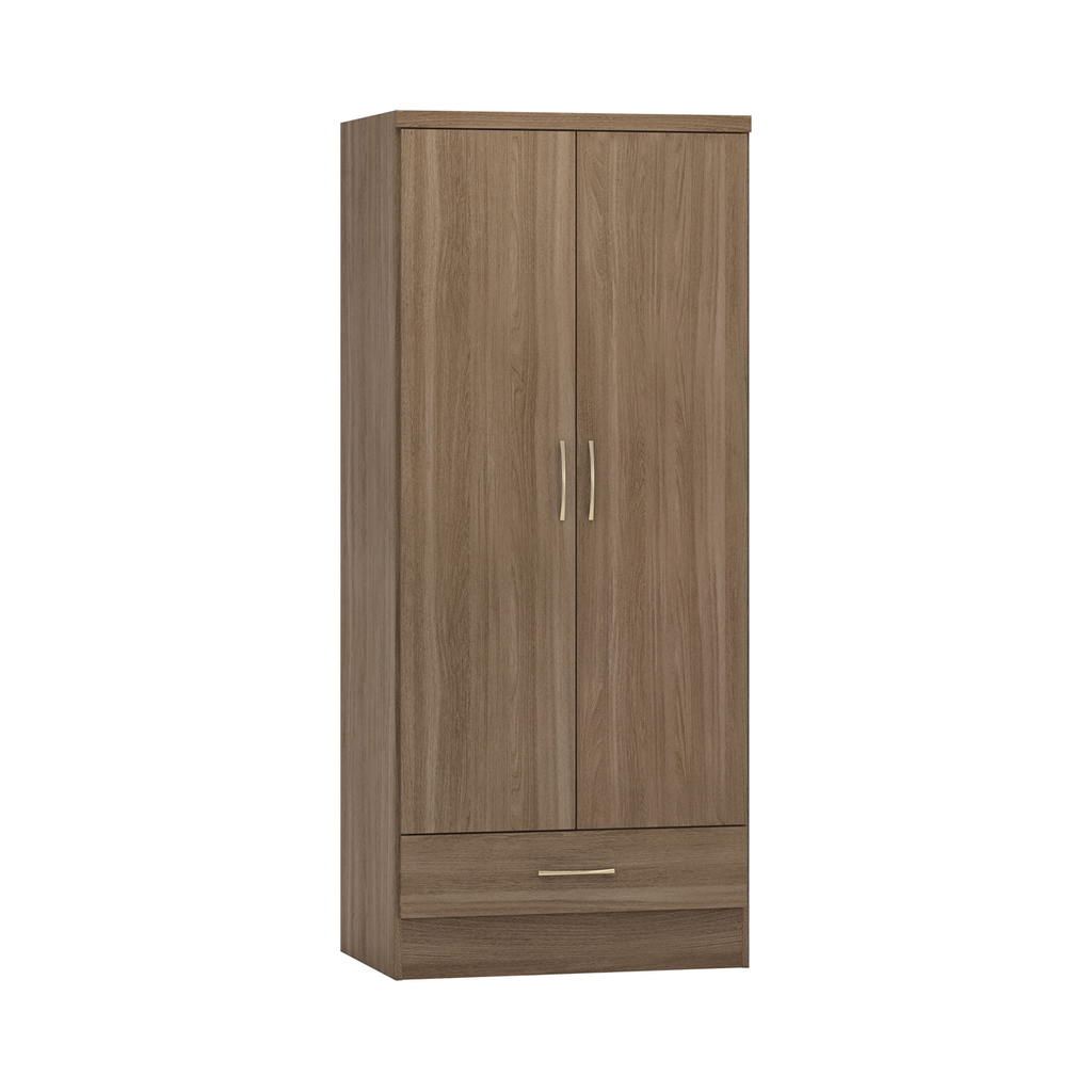 Nevada 2 Door 1 Drawer Wardrobe-Furniture-Seconique-Rustic Oak Effect-Levines Furniture