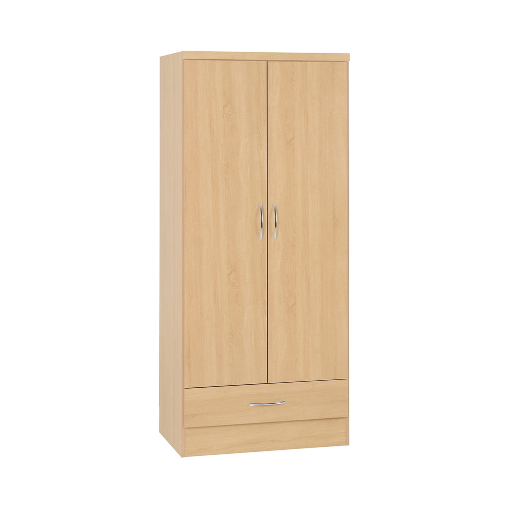 Nevada 2 Door 1 Drawer Wardrobe-Furniture-Seconique-Sonoma Oak Effect-Levines Furniture