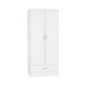 Nevada 2 Door 1 Drawer Wardrobe-Furniture-Seconique-White Gloss-Levines Furniture