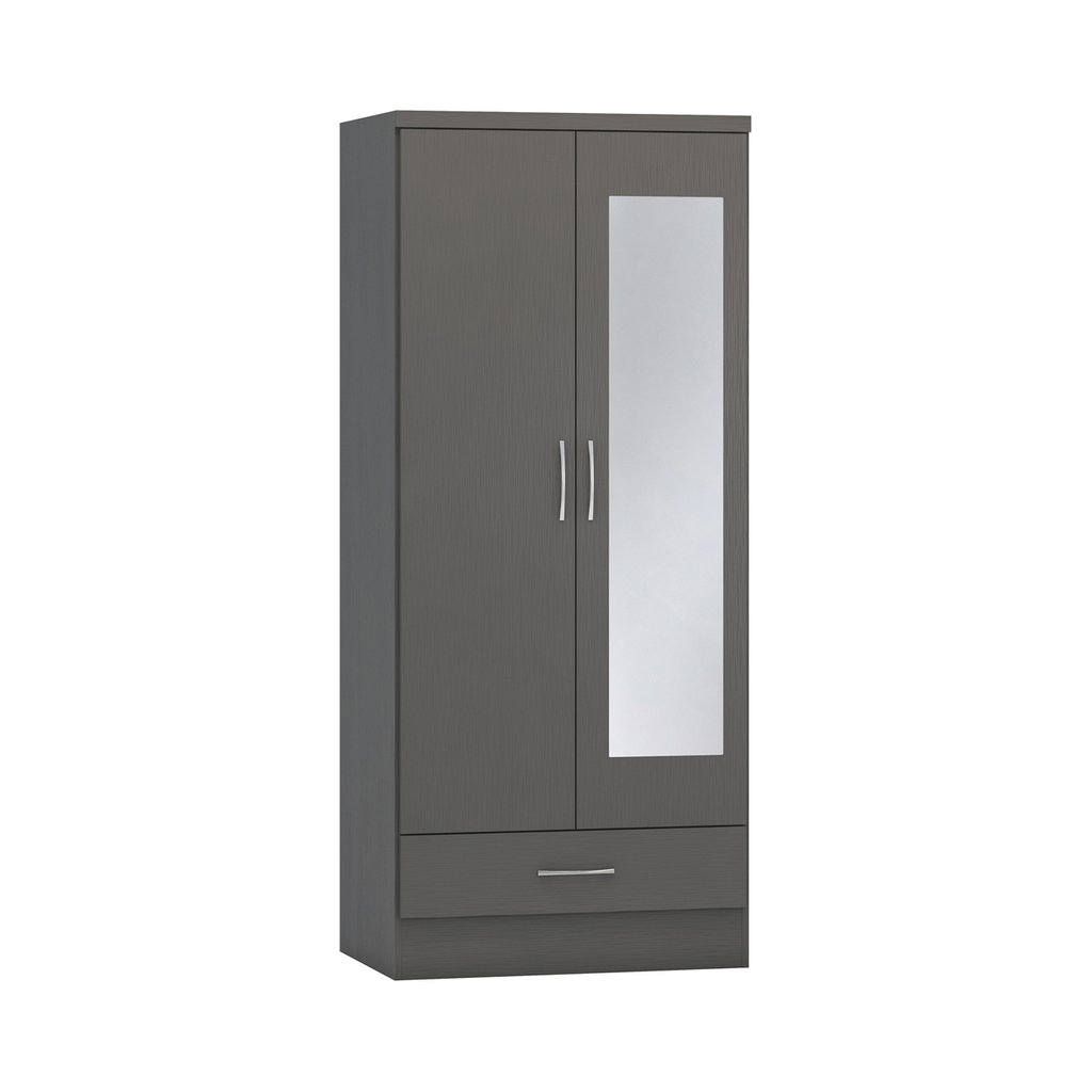 Nevada 2 Door 1 Drawer Mirrored Wardrobe-Furniture-Seconique-Grey Effect-Levines Furniture