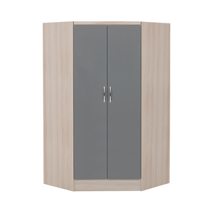 Nevada 2 Door Corner Wardrobe-Furniture-Seconique-Grey Gloss/ Light Oak Effect Veneer-Levines Furniture