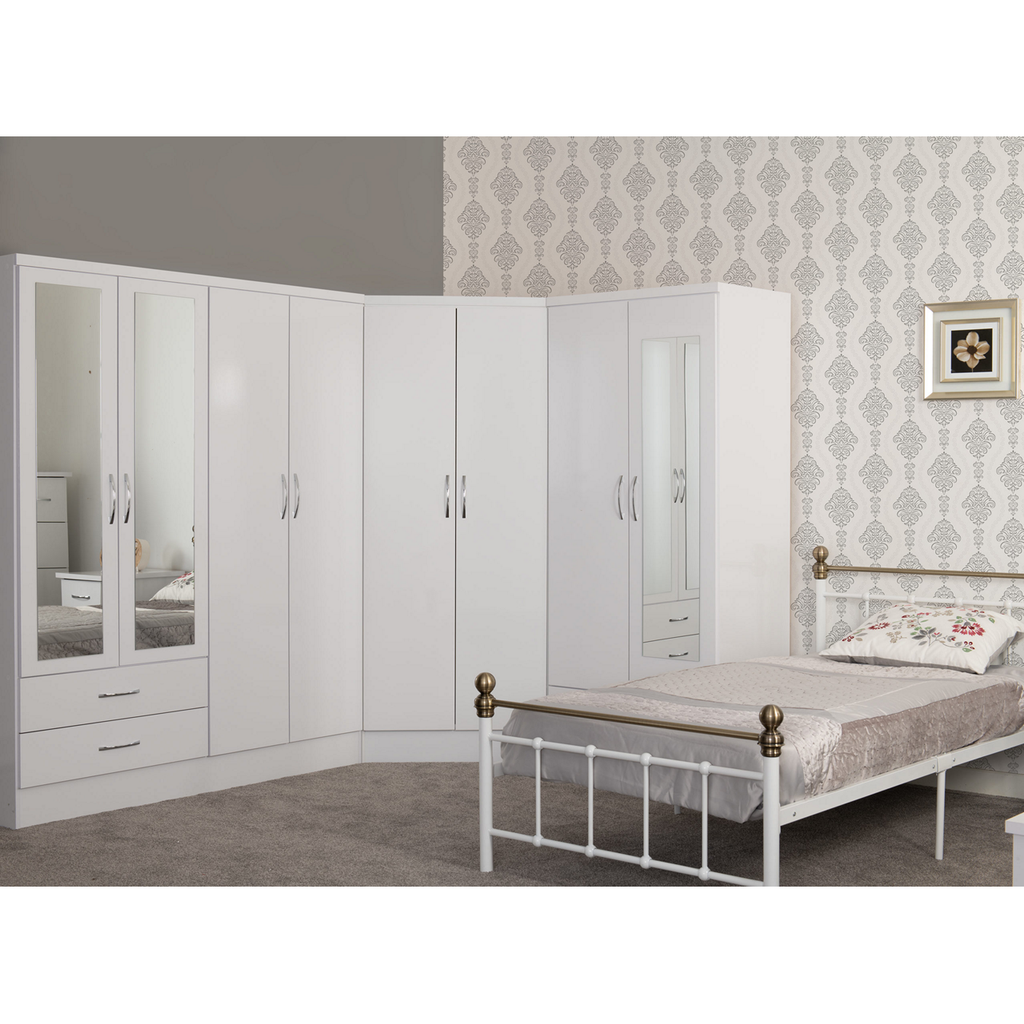 Nevada 2 Door Corner Wardrobe-Furniture-Seconique-Grey Gloss/ Light Oak Effect Veneer-Levines Furniture