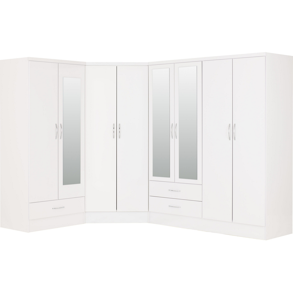 Nevada 2 Door Corner Wardrobe-Furniture-Seconique-Grey Gloss/ Light Oak Effect Veneer-Levines Furniture