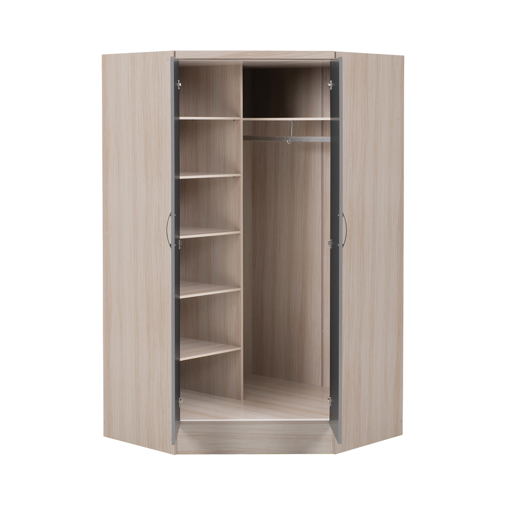 Nevada 2 Door Corner Wardrobe-Furniture-Seconique-Grey Gloss/ Light Oak Effect Veneer-Levines Furniture