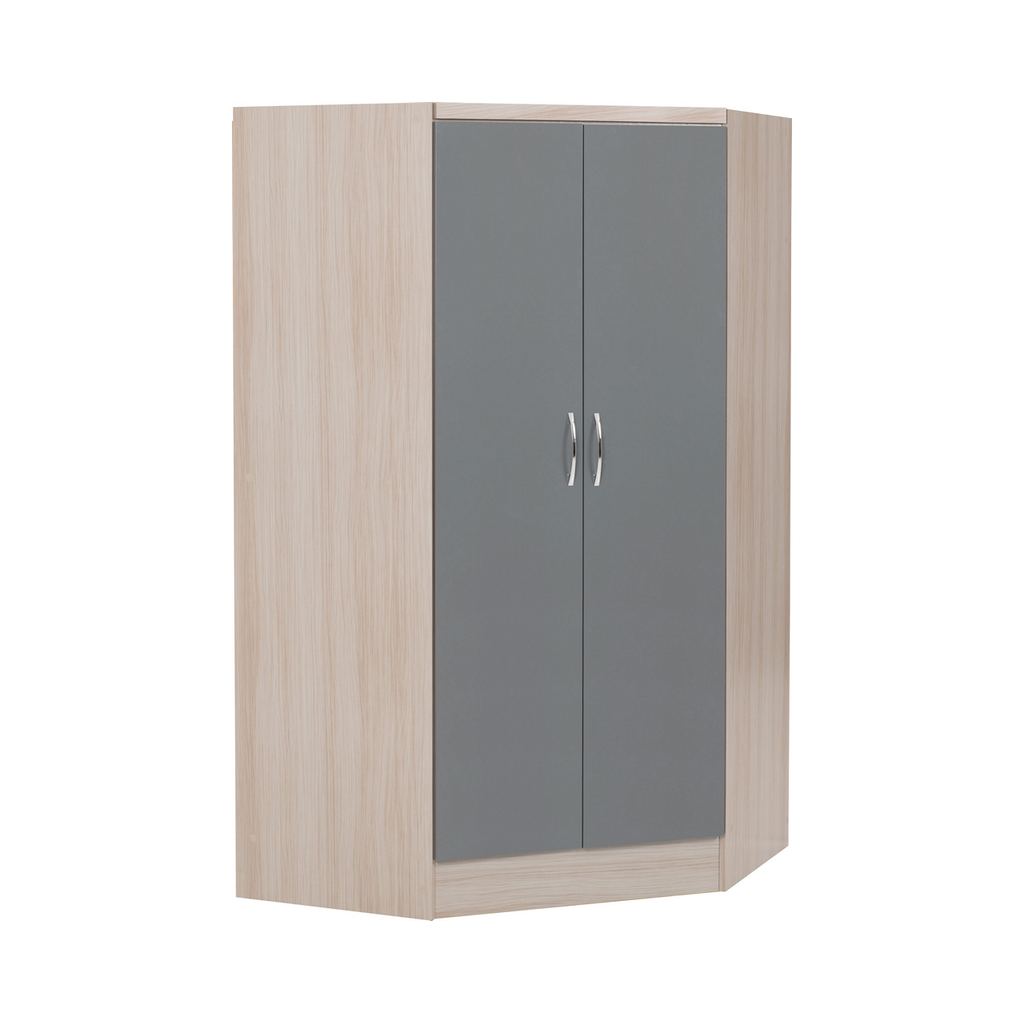 Nevada 2 Door Corner Wardrobe-Furniture-Seconique-Grey Gloss/ Light Oak Effect Veneer-Levines Furniture