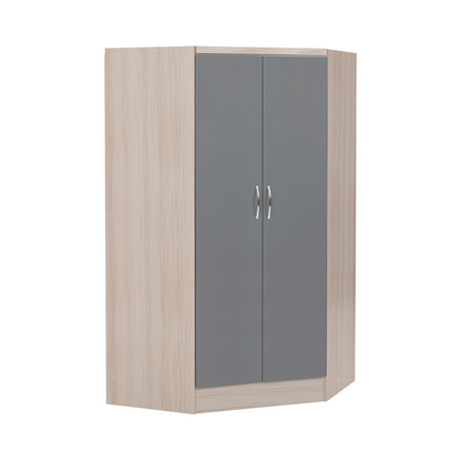 Nevada 2 Door Corner Wardrobe-Furniture-Seconique-Grey Gloss/ Light Oak Effect Veneer-Levines Furniture