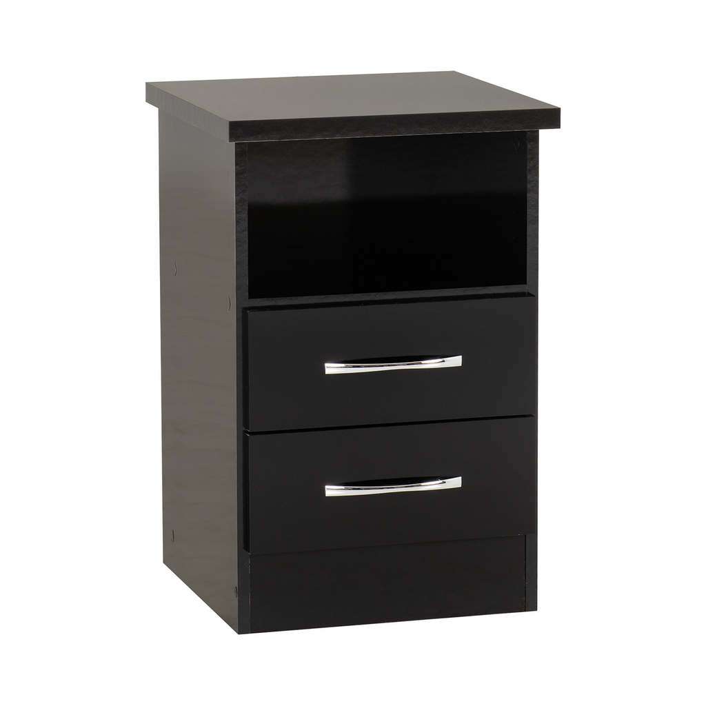 Nevada 2 Drawer Bedside-Furniture-Seconique-Black Gloss-Levines Furniture