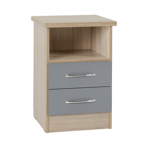 Nevada 2 Drawer Bedside-Furniture-Seconique-Grey Gloss/ Light Oak Effect Veneer-Levines Furniture