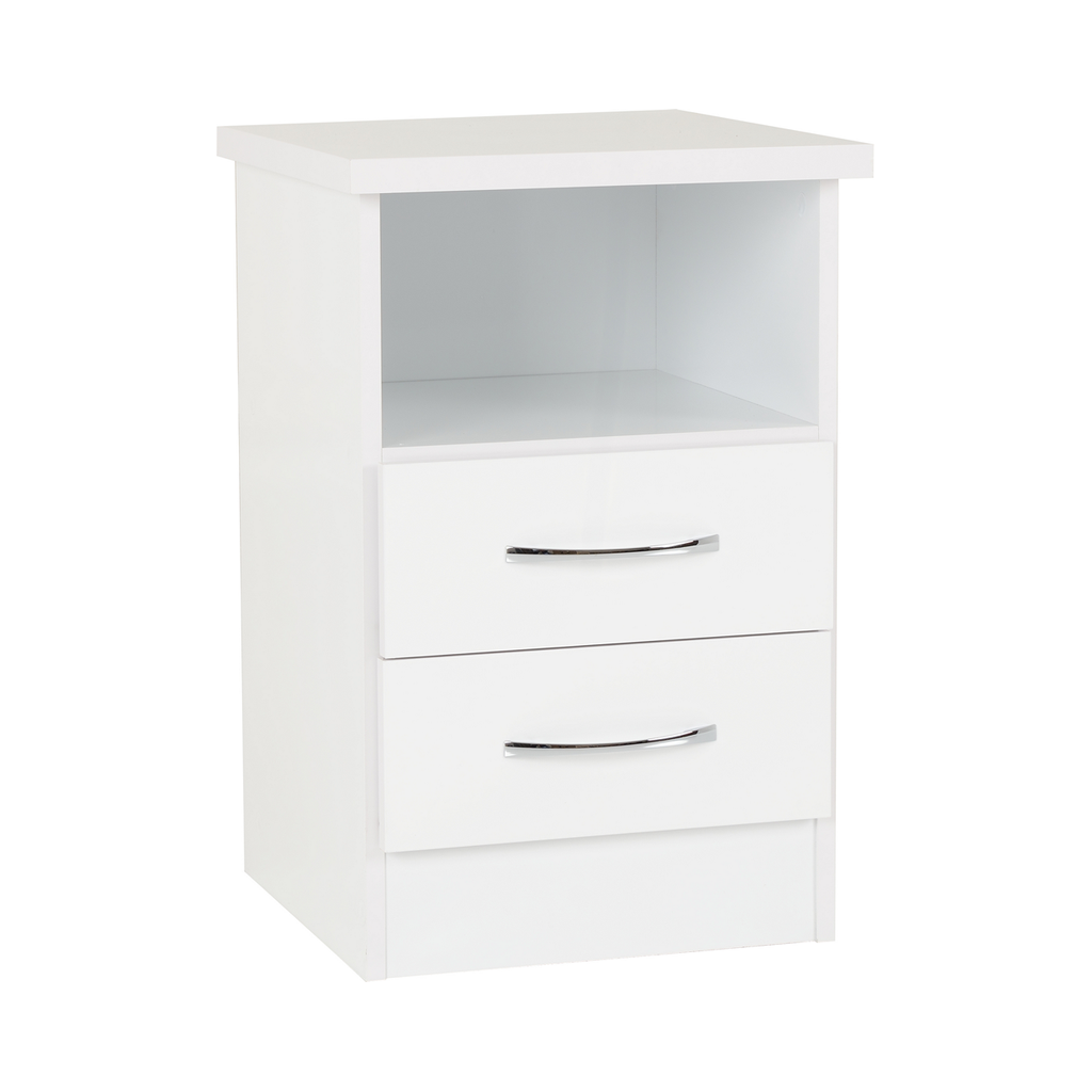 Nevada 2 Drawer Bedside-Furniture-Seconique-White Gloss-Levines Furniture