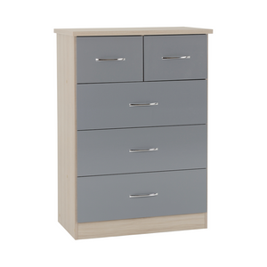 Nevada 3 + 2 Drawer Chest-Furniture-Seconique-Grey Gloss/ Light Oak Effect Veneer-Levines Furniture
